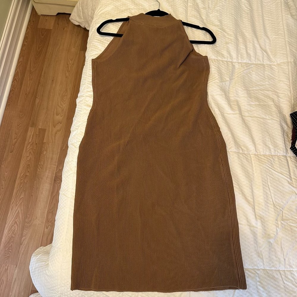 Soft corduroy style brown/tan  fitted halter dress
